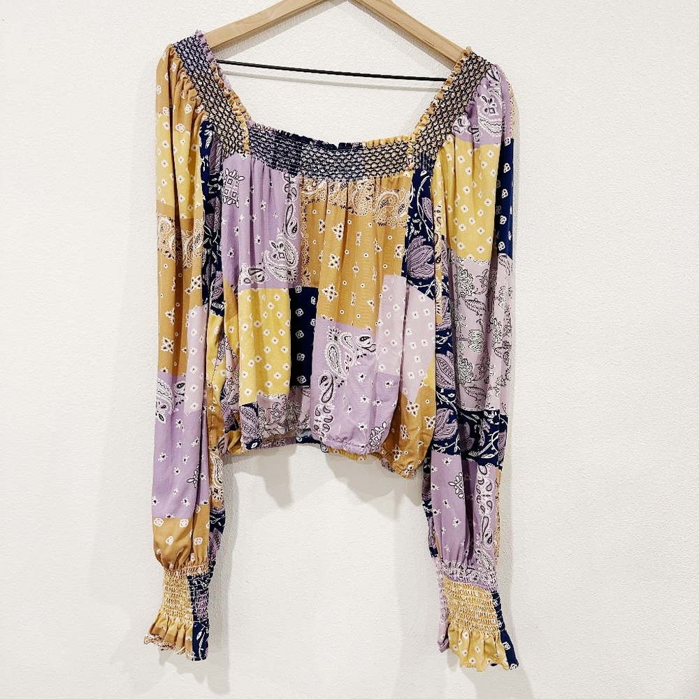 Wrangler Boho Western Patchwork Off the Shoulder Crop |P3
